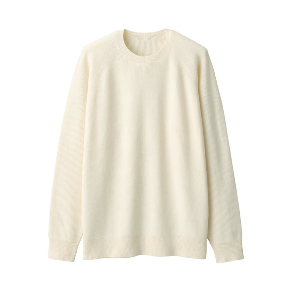Men's Washable Ribbed Crew Neck Sweater, Off-White, XL
